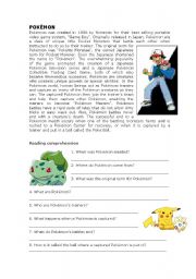 Pokemon Reading Comprehension Worksheets