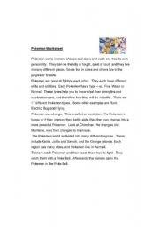 Pokemon Reading Worksheet