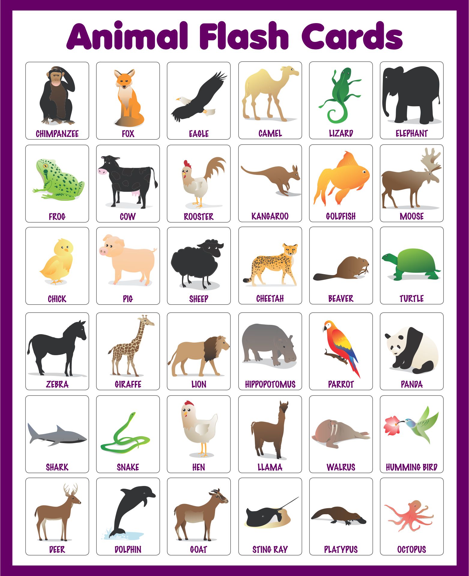 6 Best Images Of Free Printable Animal Flash Cards Printable Animal E14