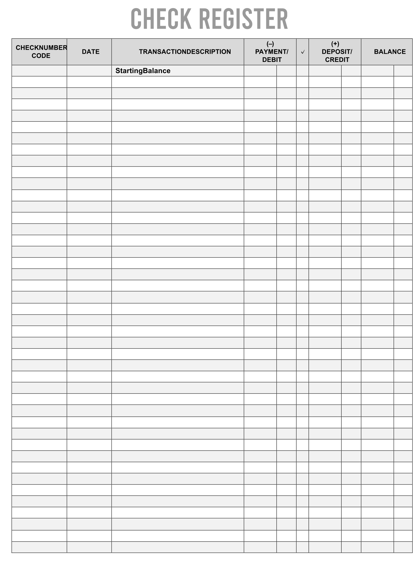 checkbook register template printable free