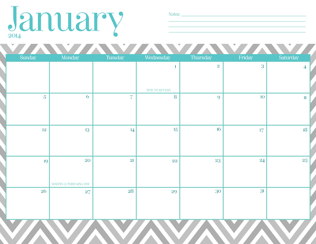 2015 Calendar Printable Chevron