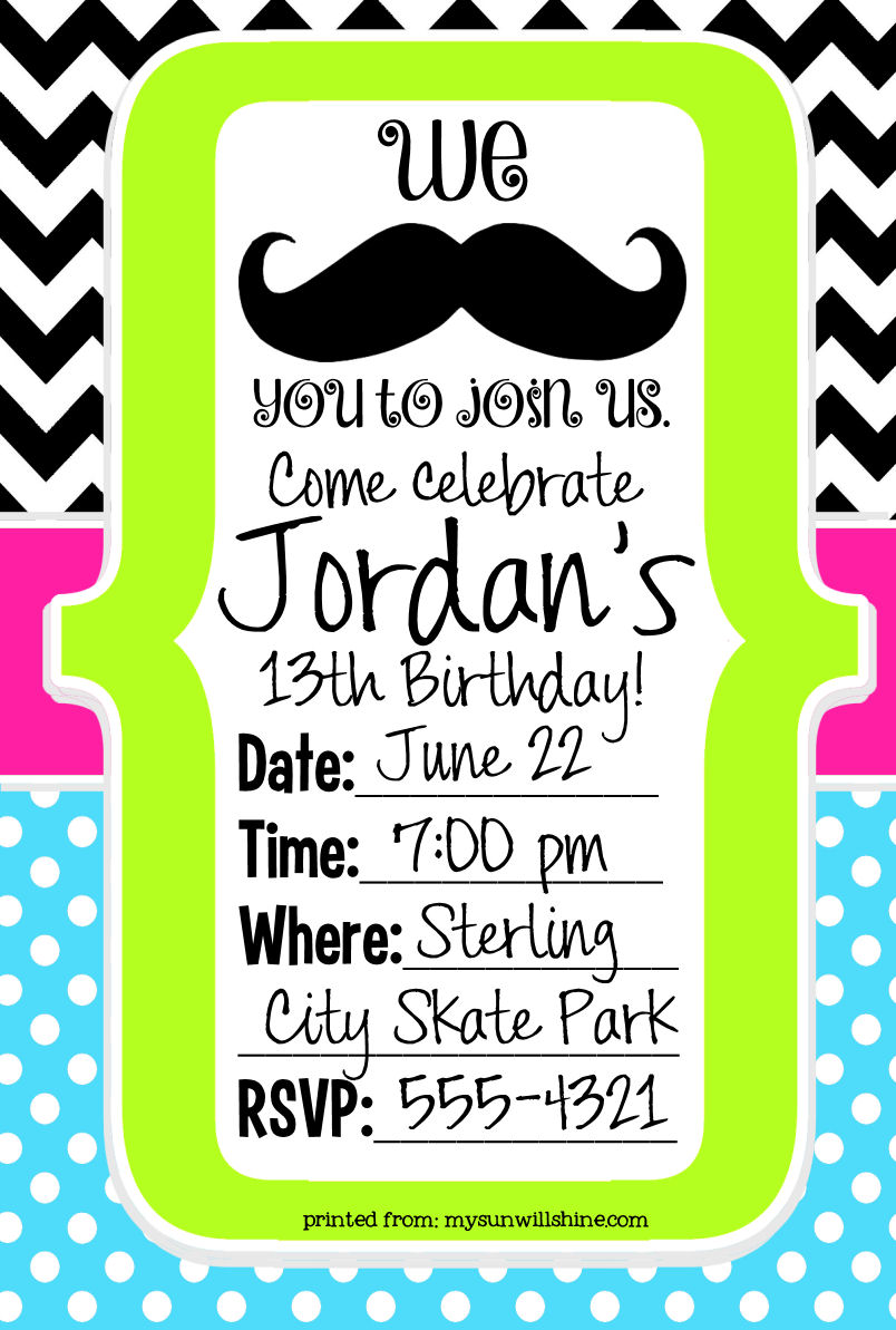 Printable Mustache Birthday Invitations