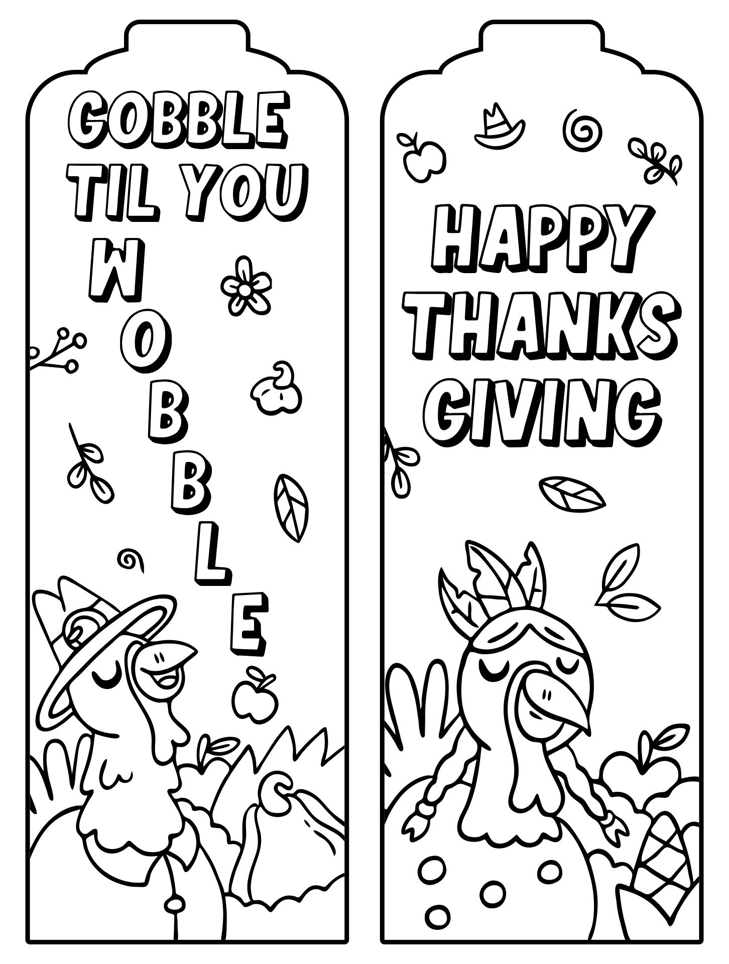 Printable Thanksgiving Bookmarks to Color