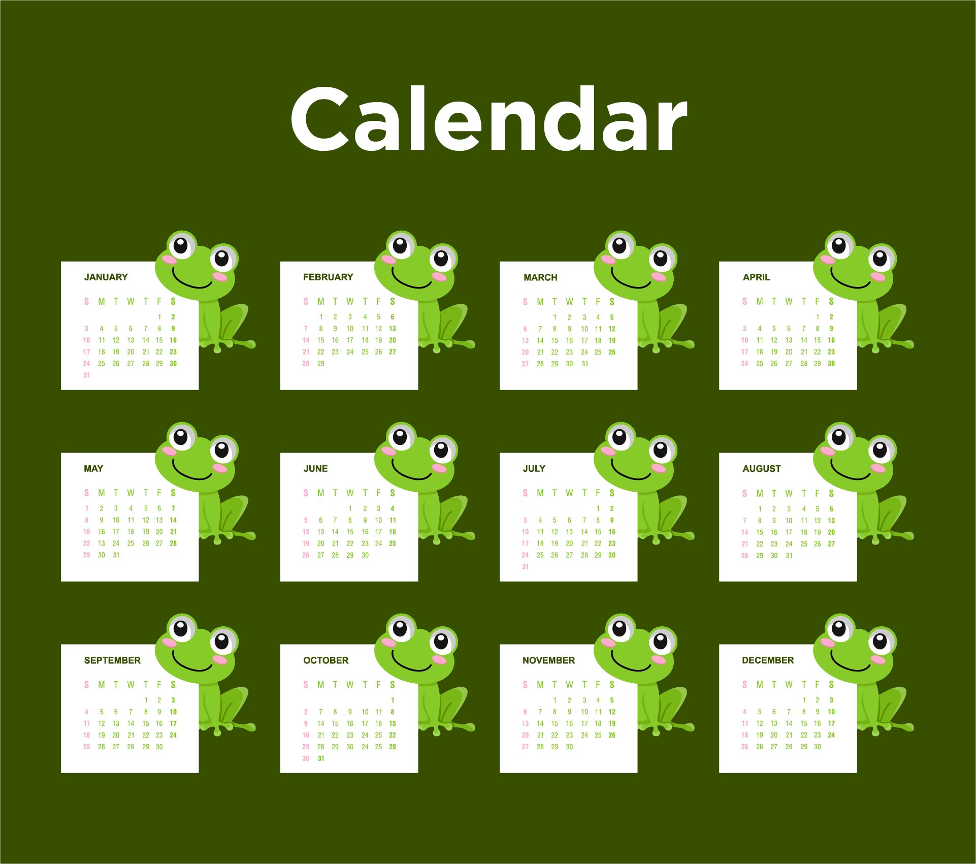 Printable Frog Calendar Numbers