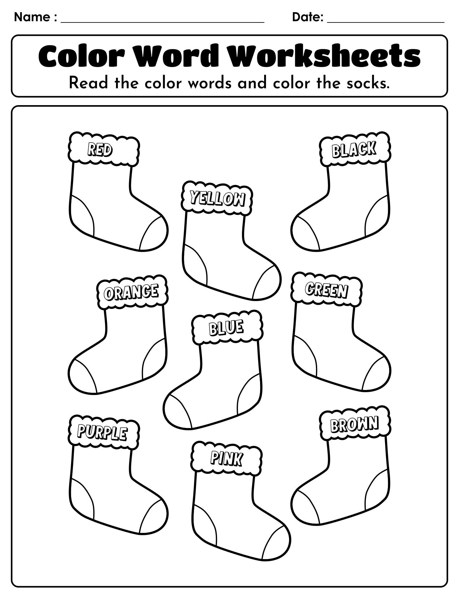 Color Word Printable Worksheets