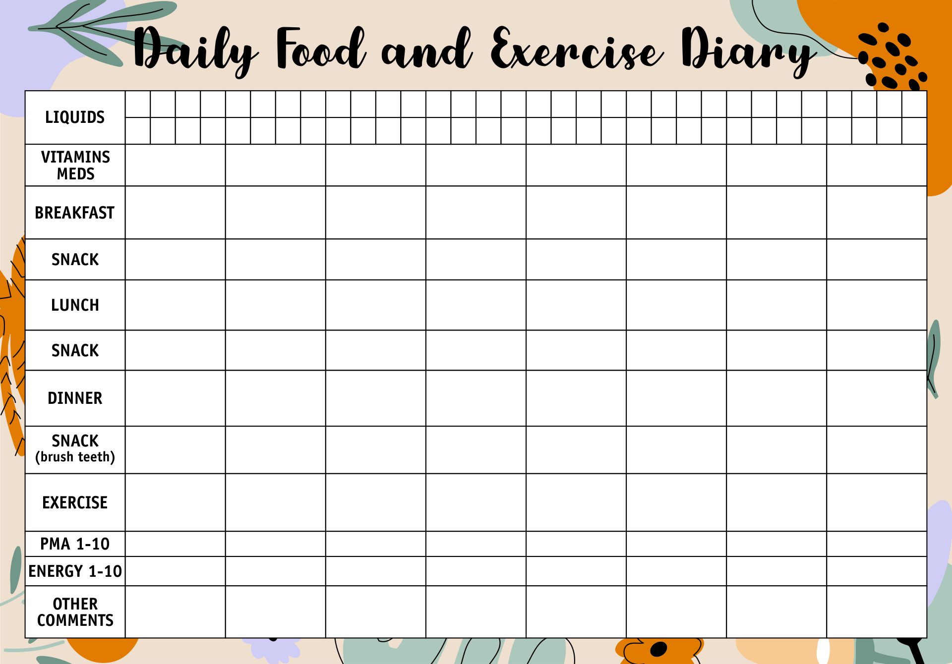 Free Printable Food And Exercise Journal