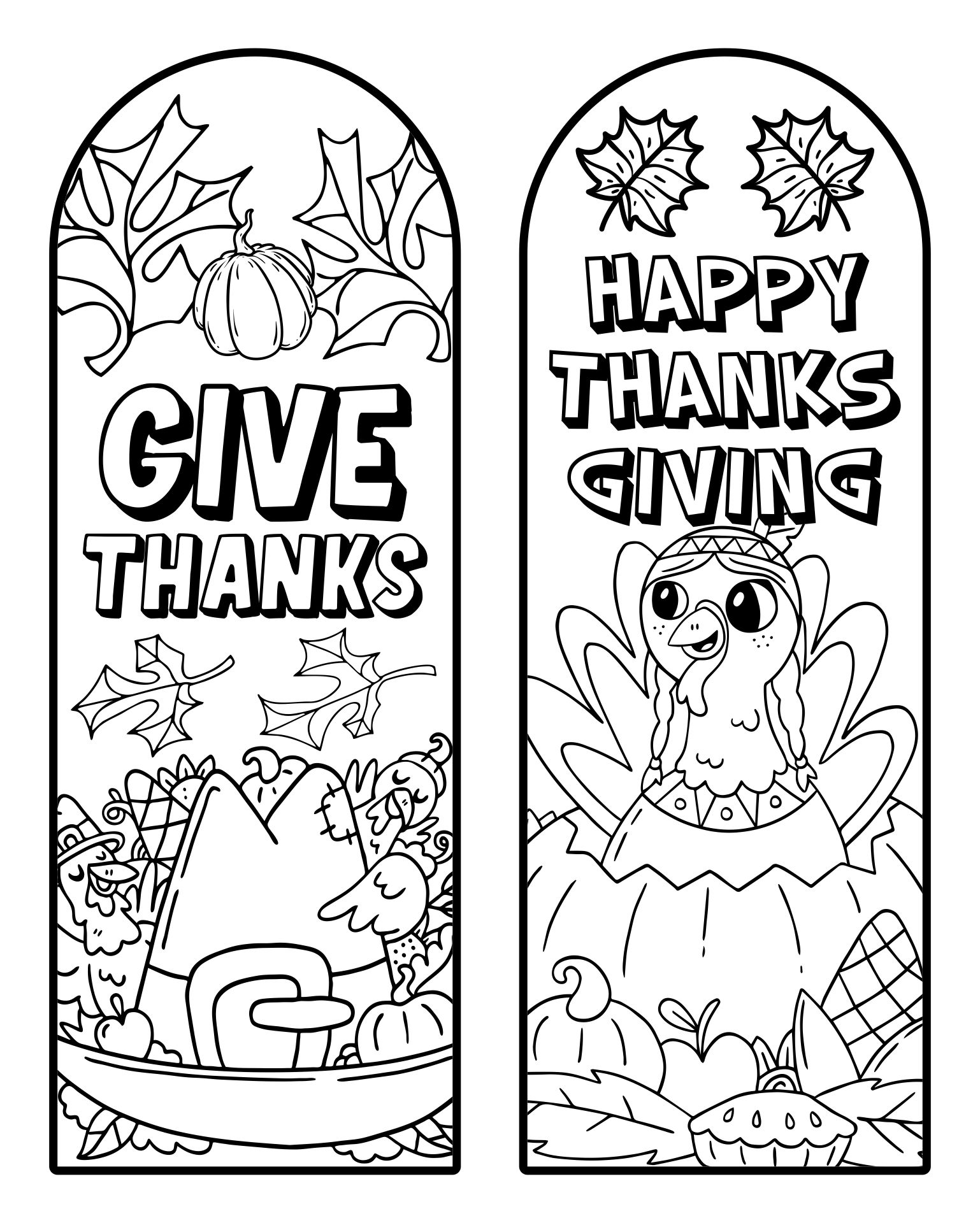 Thanksgiving Bookmarks To Color