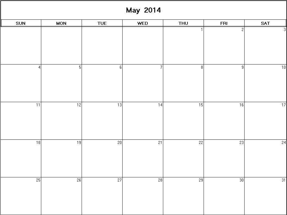 Blank May 2014 Calendar Printable