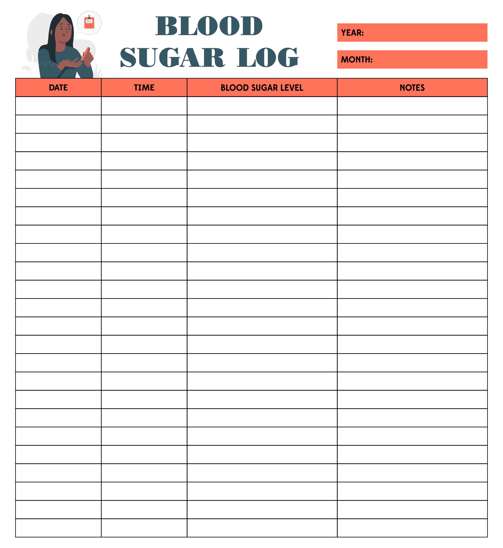 Large Print Monthly Free Printable Blood Sugar Log Sheet Free Printable Templates