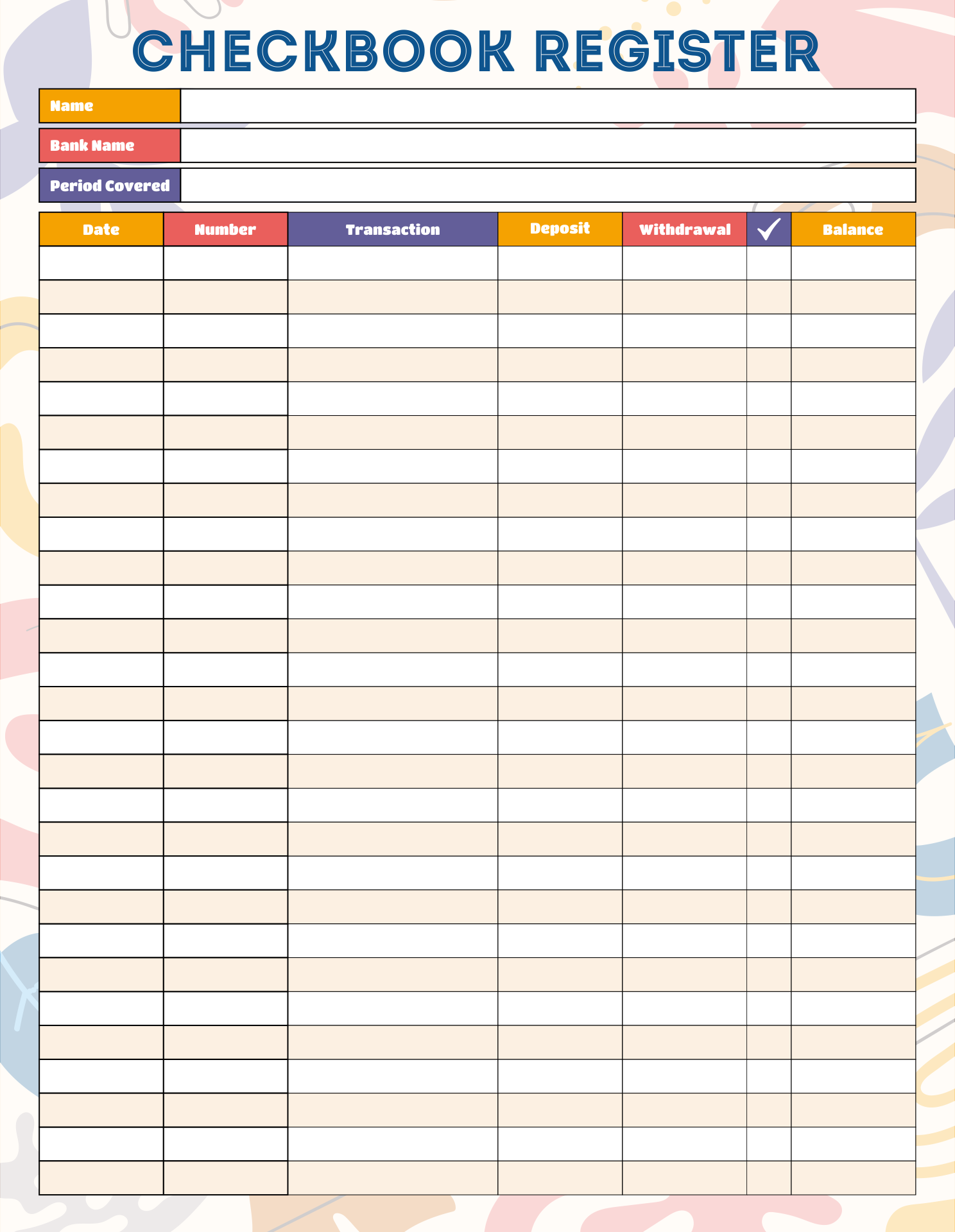  Printable Check Register Pages