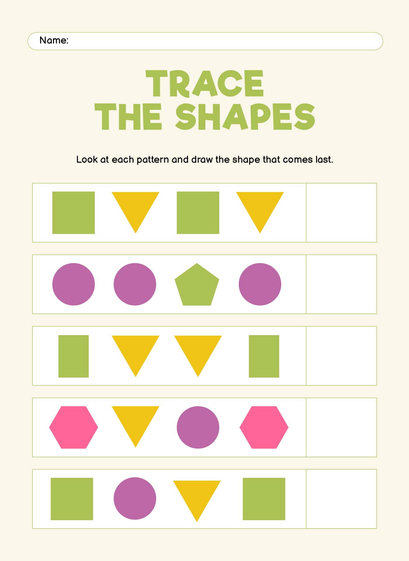 Patterns For Kindergarten Worksheets