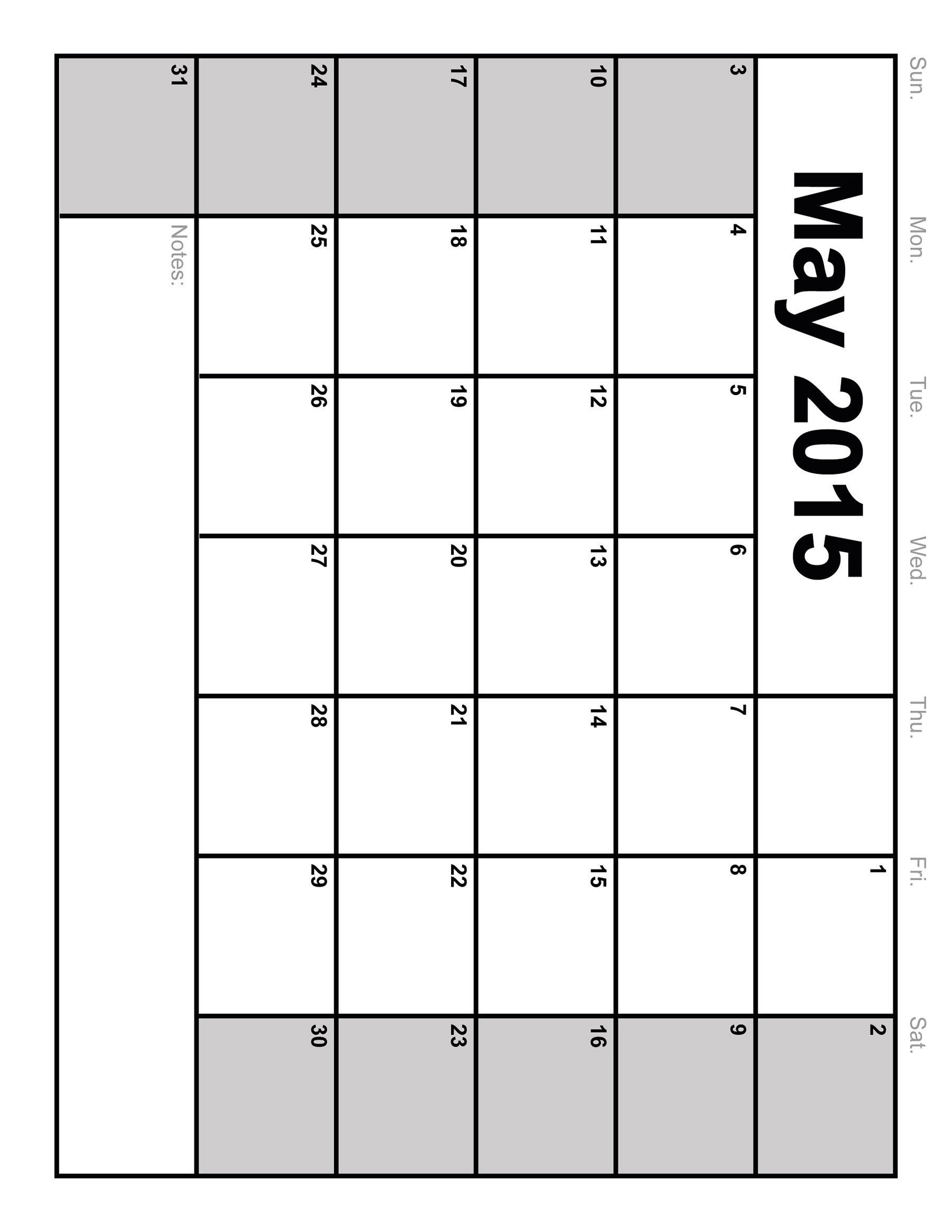 Printable Monthly Calendar May 2015