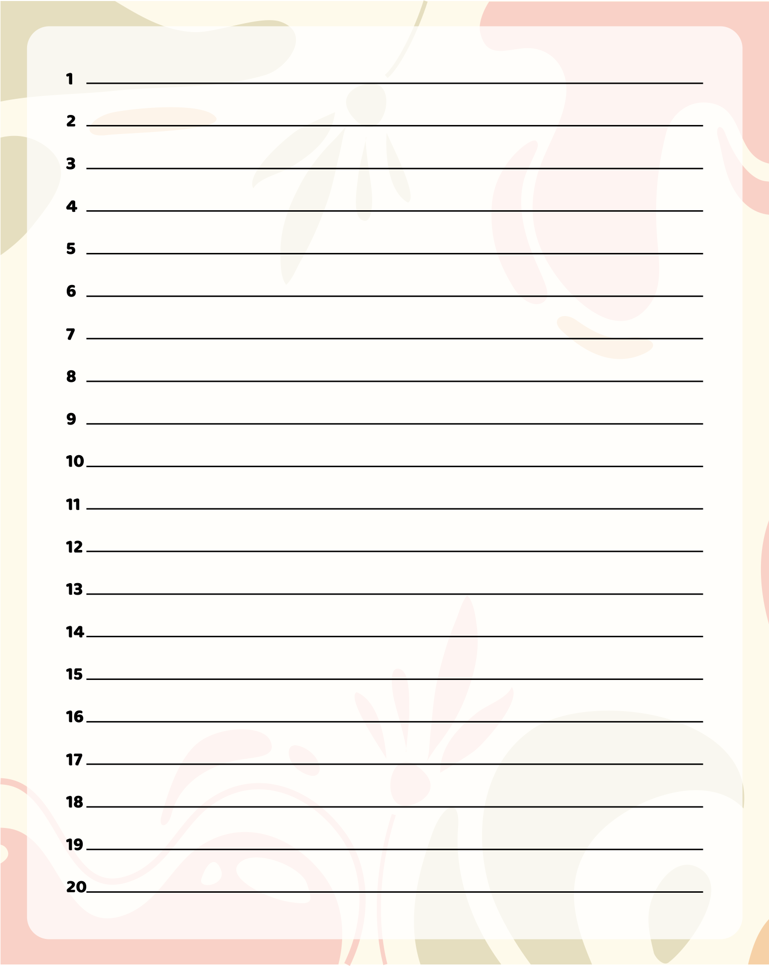 5 Best Printable List With Numbered Lines Printablee