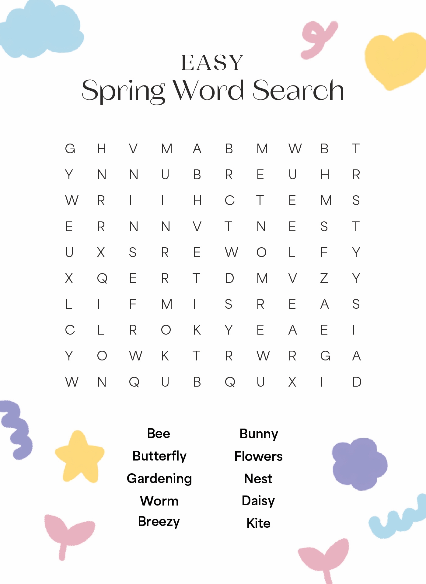 Easy Spring Word Search Printables