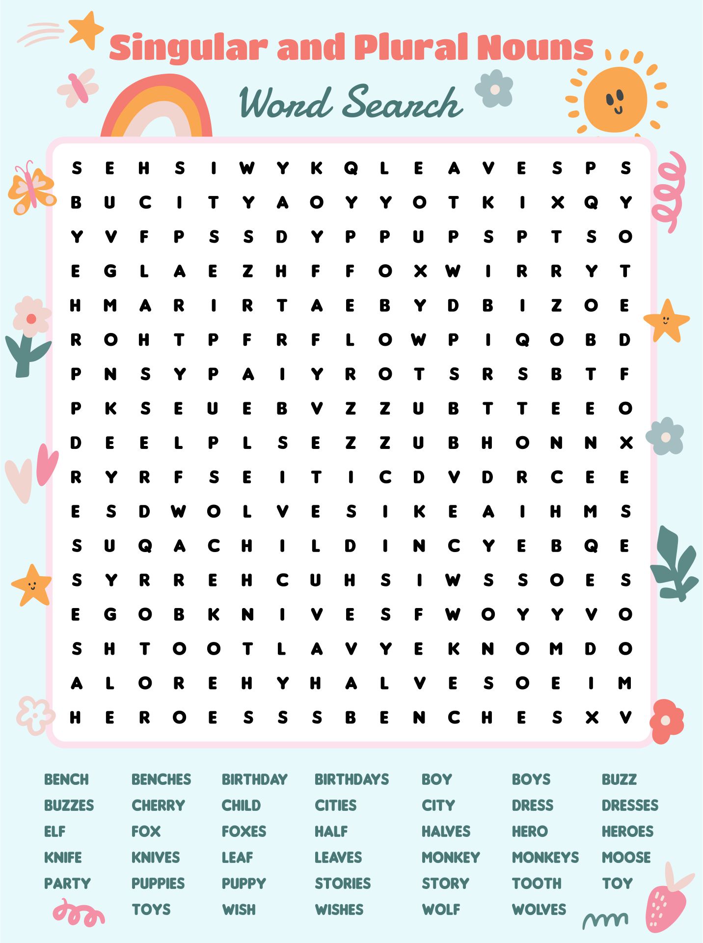 Nouns Word Search Puzzles Printable