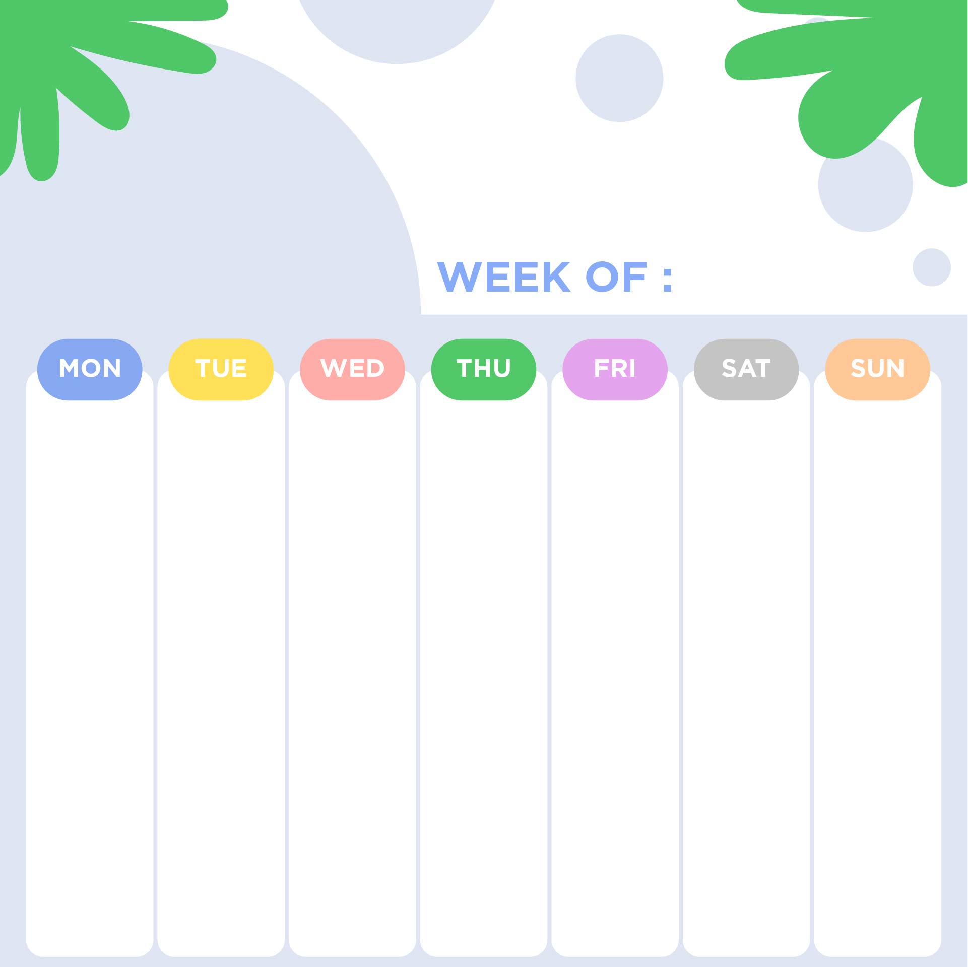 7- Day Week Calendar Printable