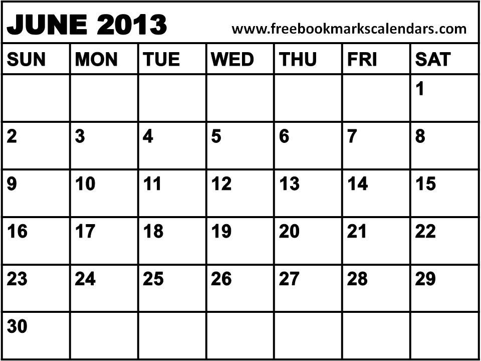 Blank June 2013 Calendar Printable