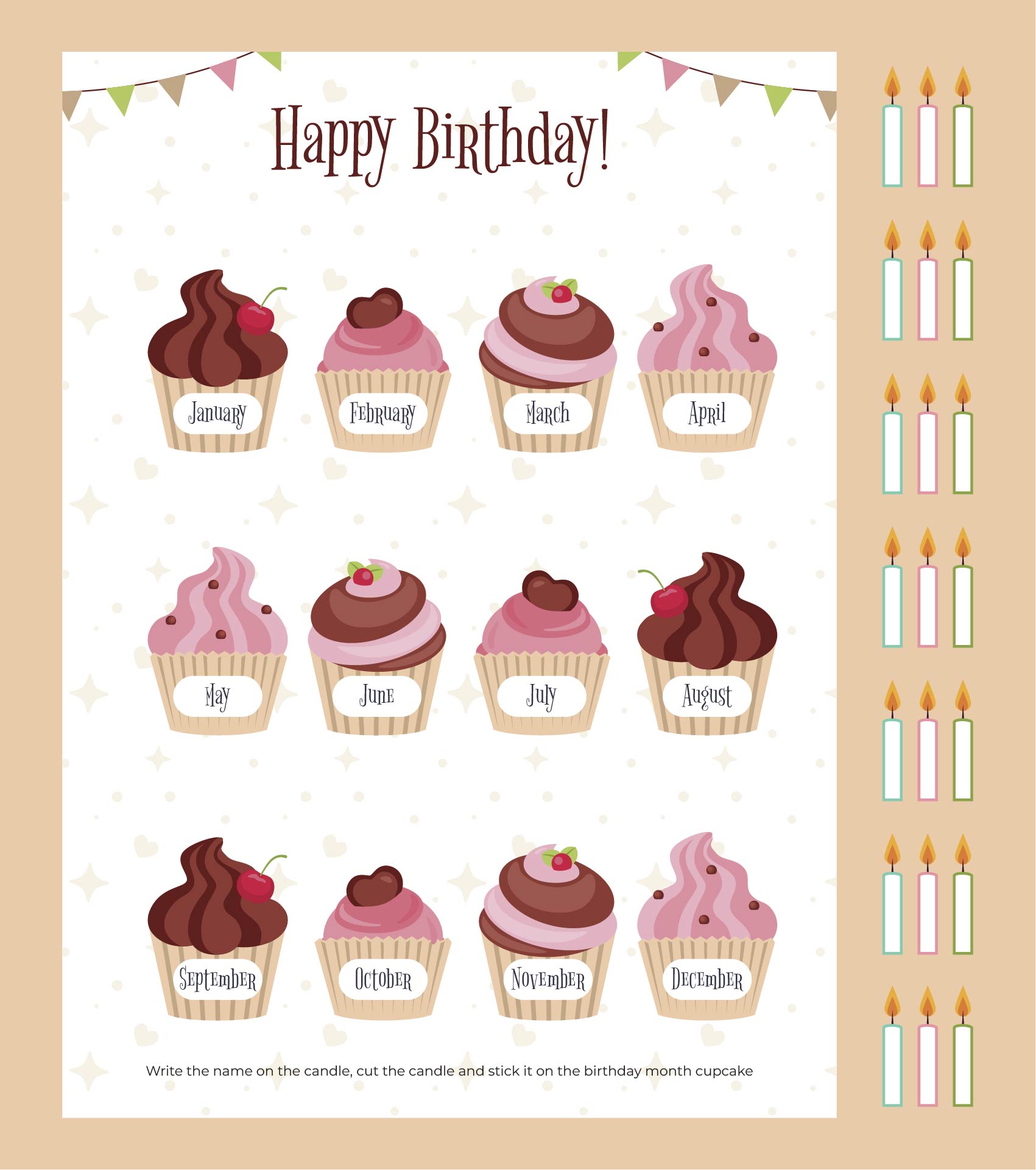 10 Best Monthly Birthday Cupcake Printables Printablee