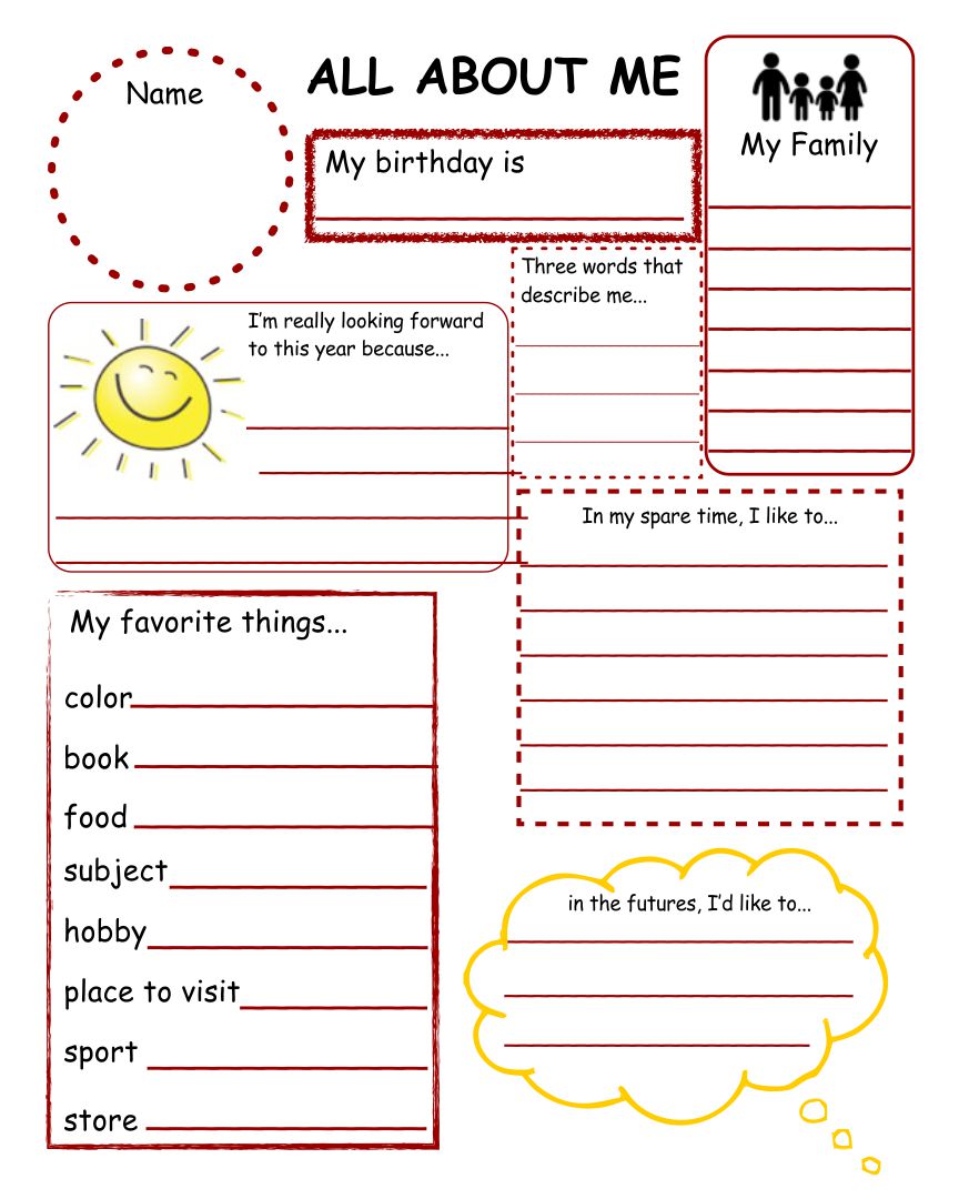 All About Me Printables Middle School