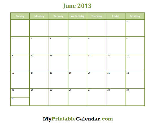 June 2014 Calendar Printable