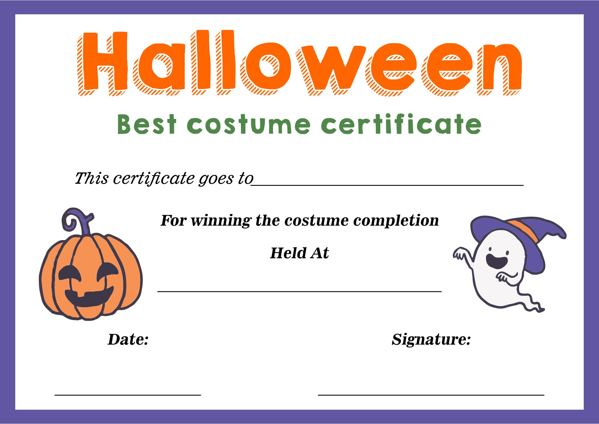 Free Best Costume Certificate Template Printable Templates