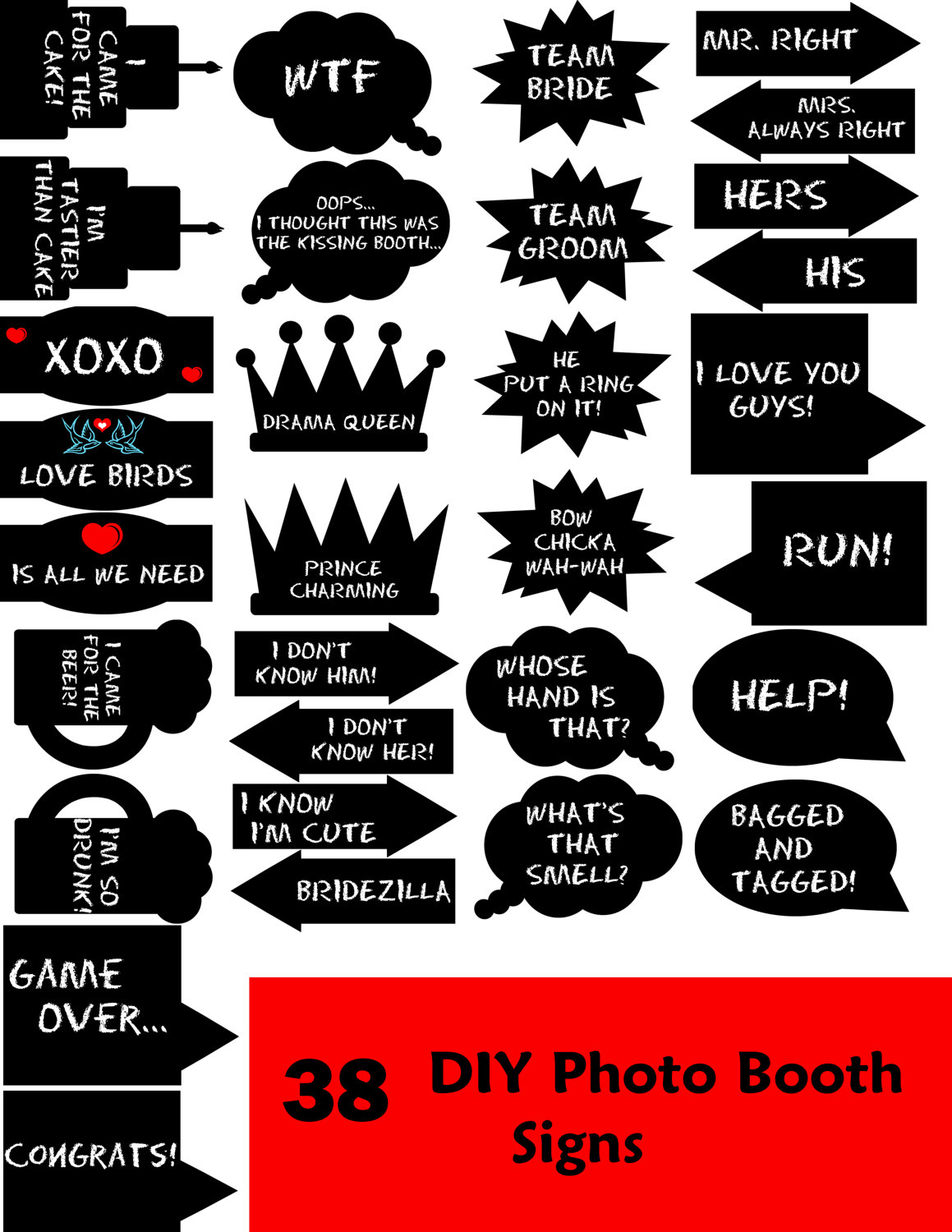 Funny Sayings Photo Booth Props Printable