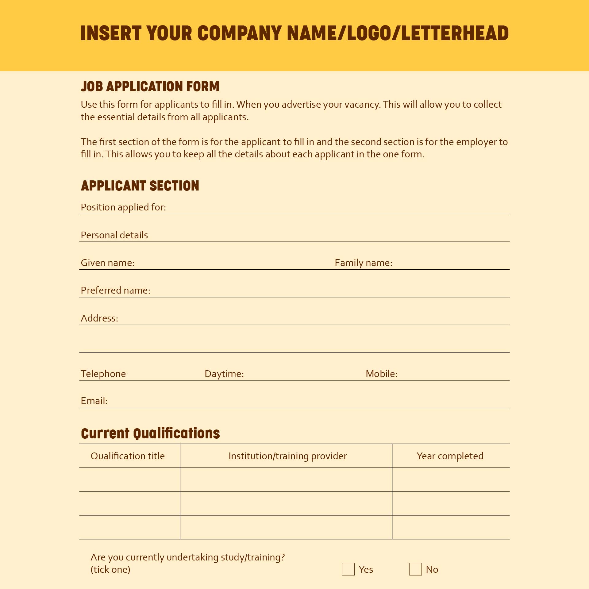 Employer Application Template from printablee.com