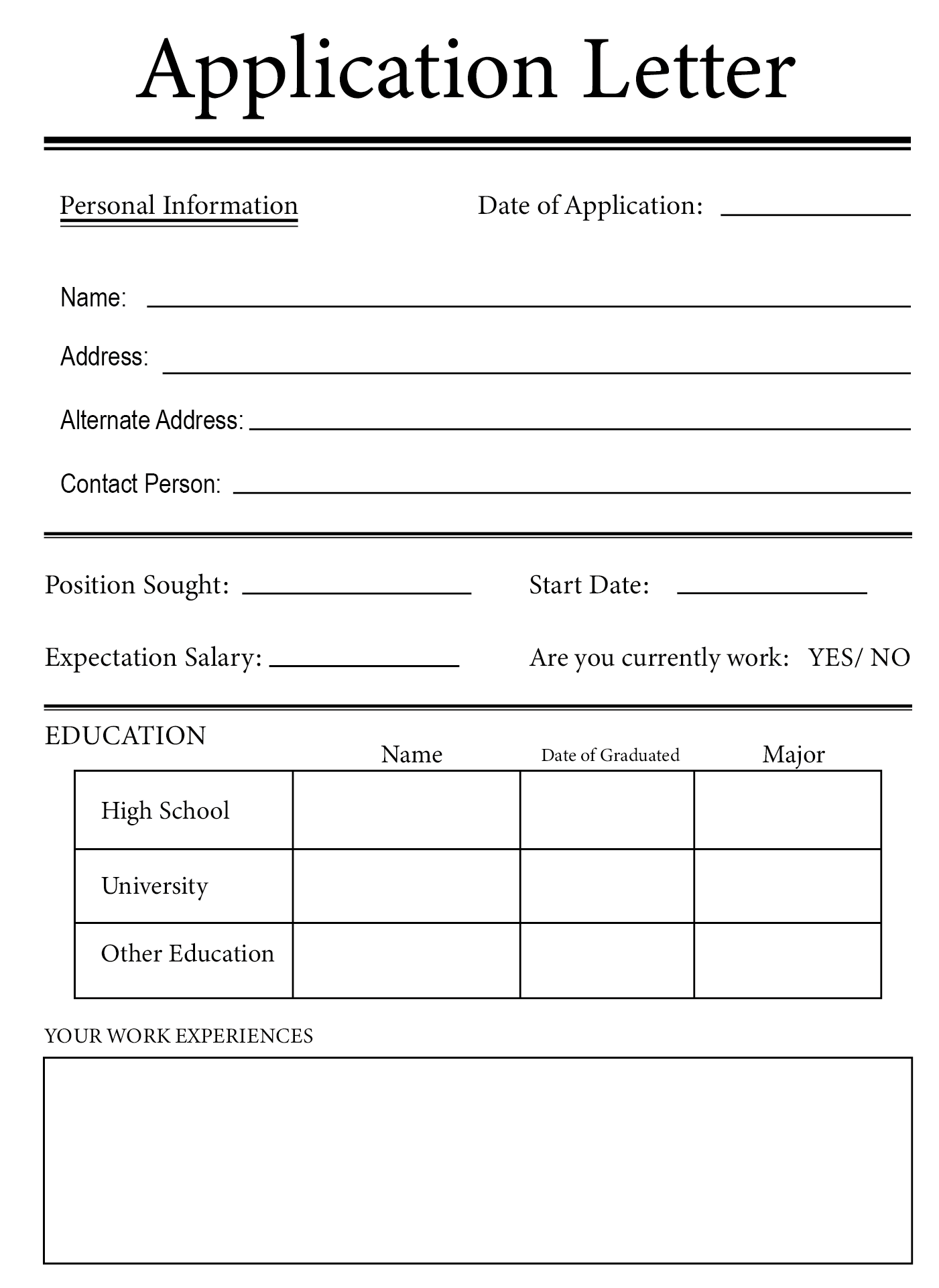 Generic Job Application Free Printable