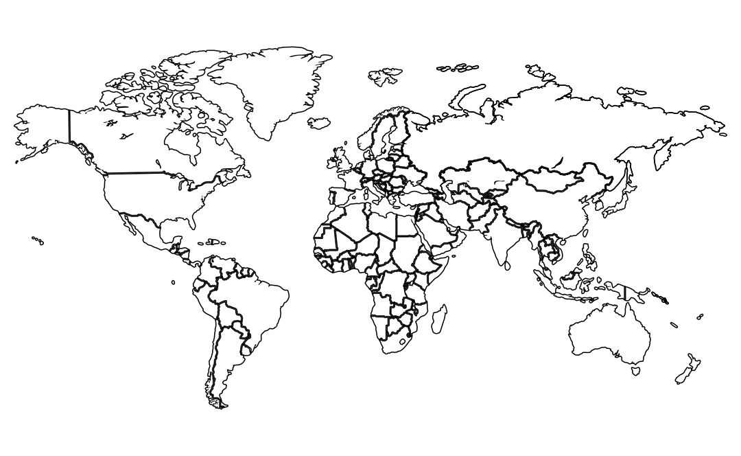 black and white world map outline