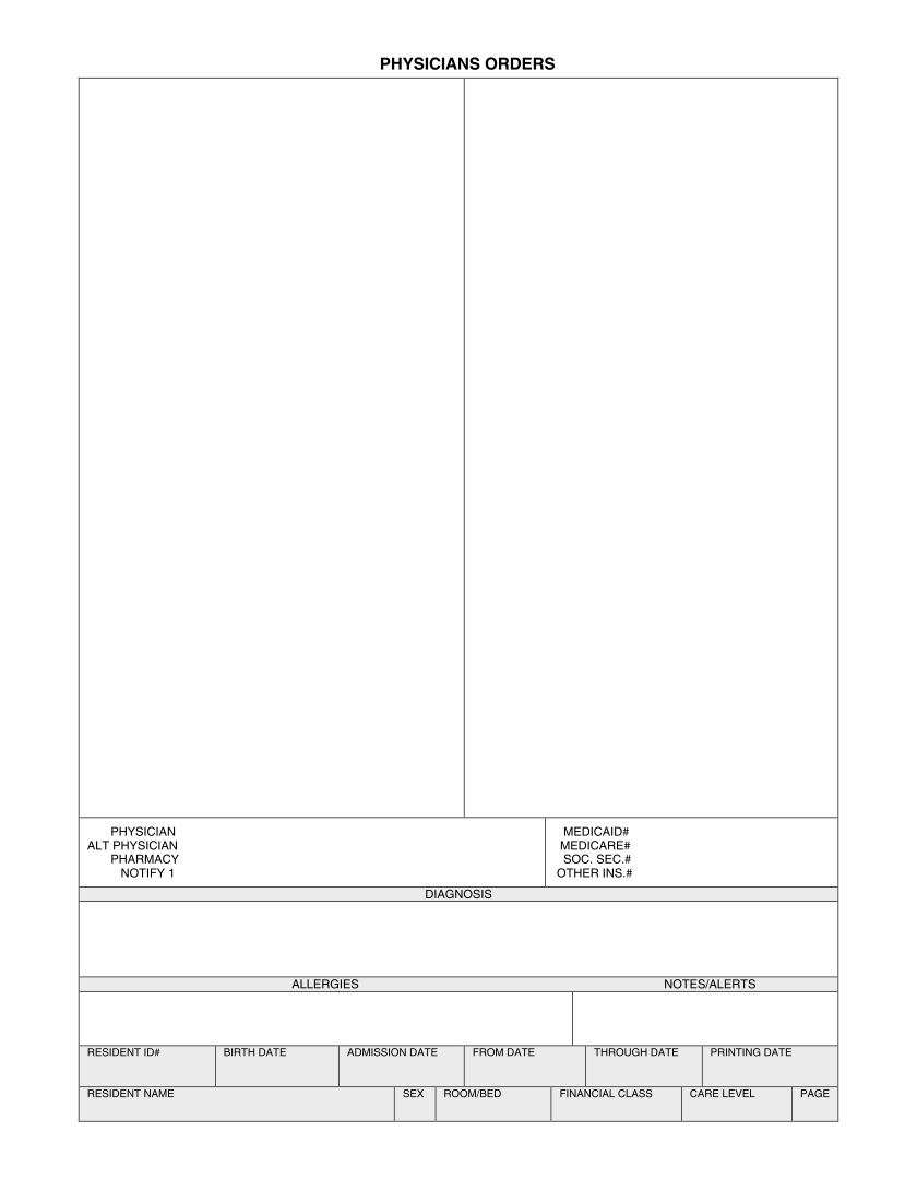Printable Physician Order Sheet