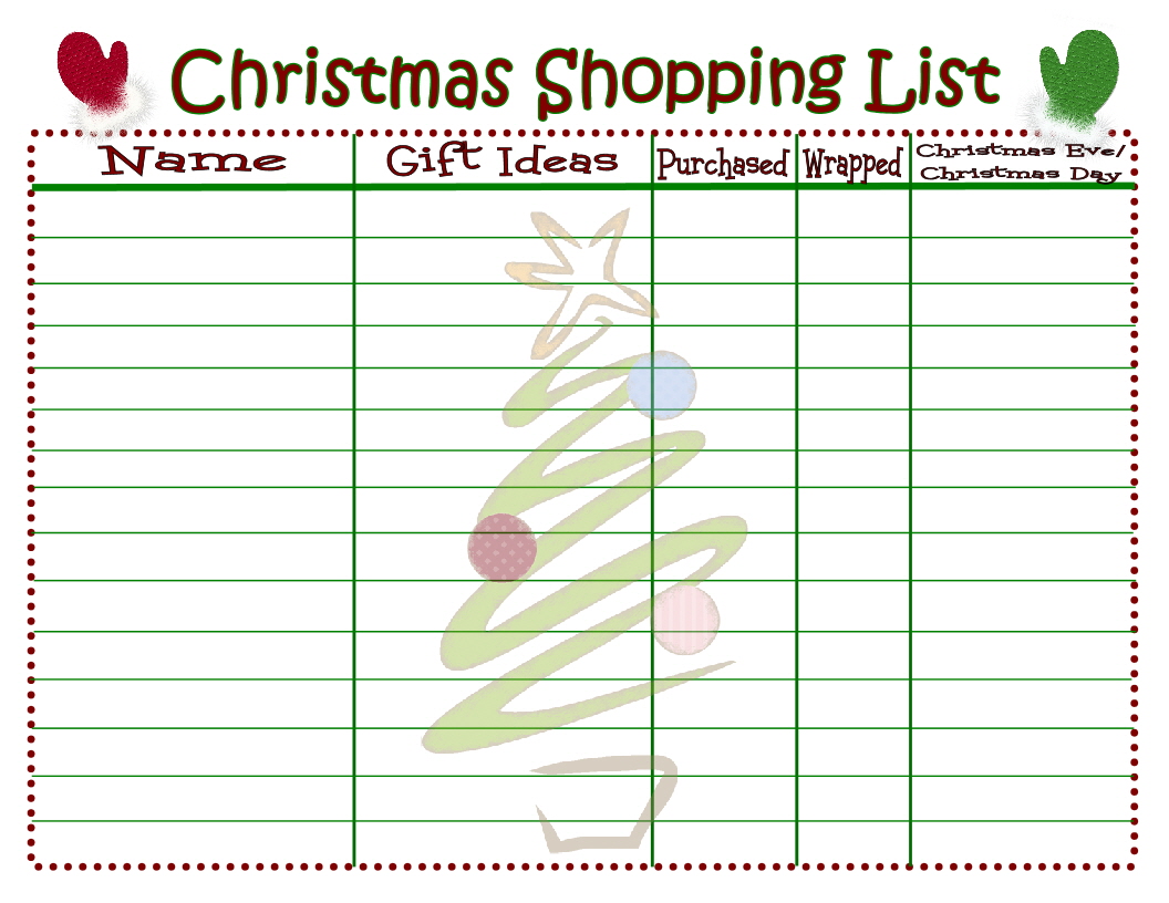 Best Printable Christmas Shopping List Printablee Com