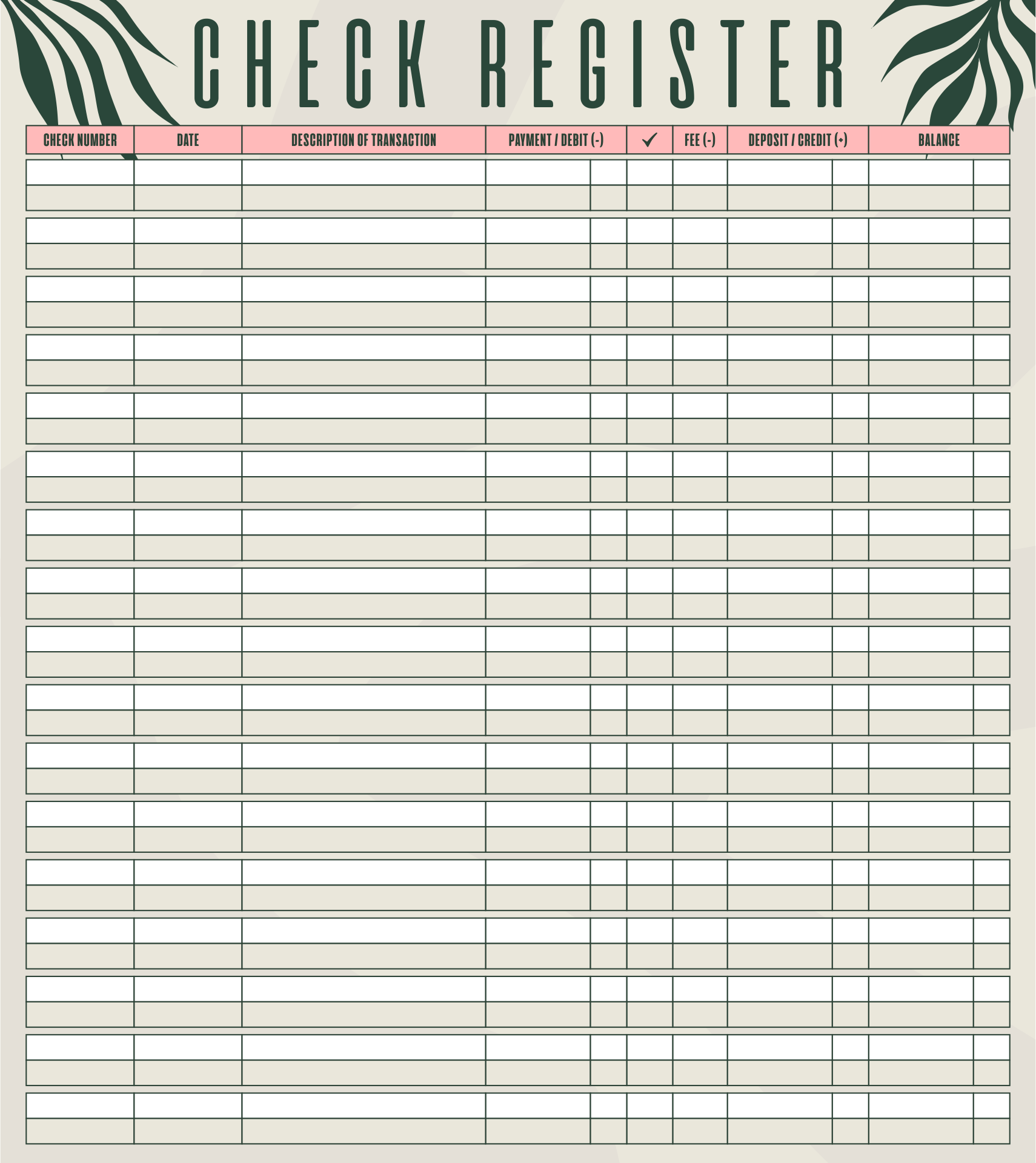 4 Best Free Printable Check Register Sheets PDF For Free At Printablee