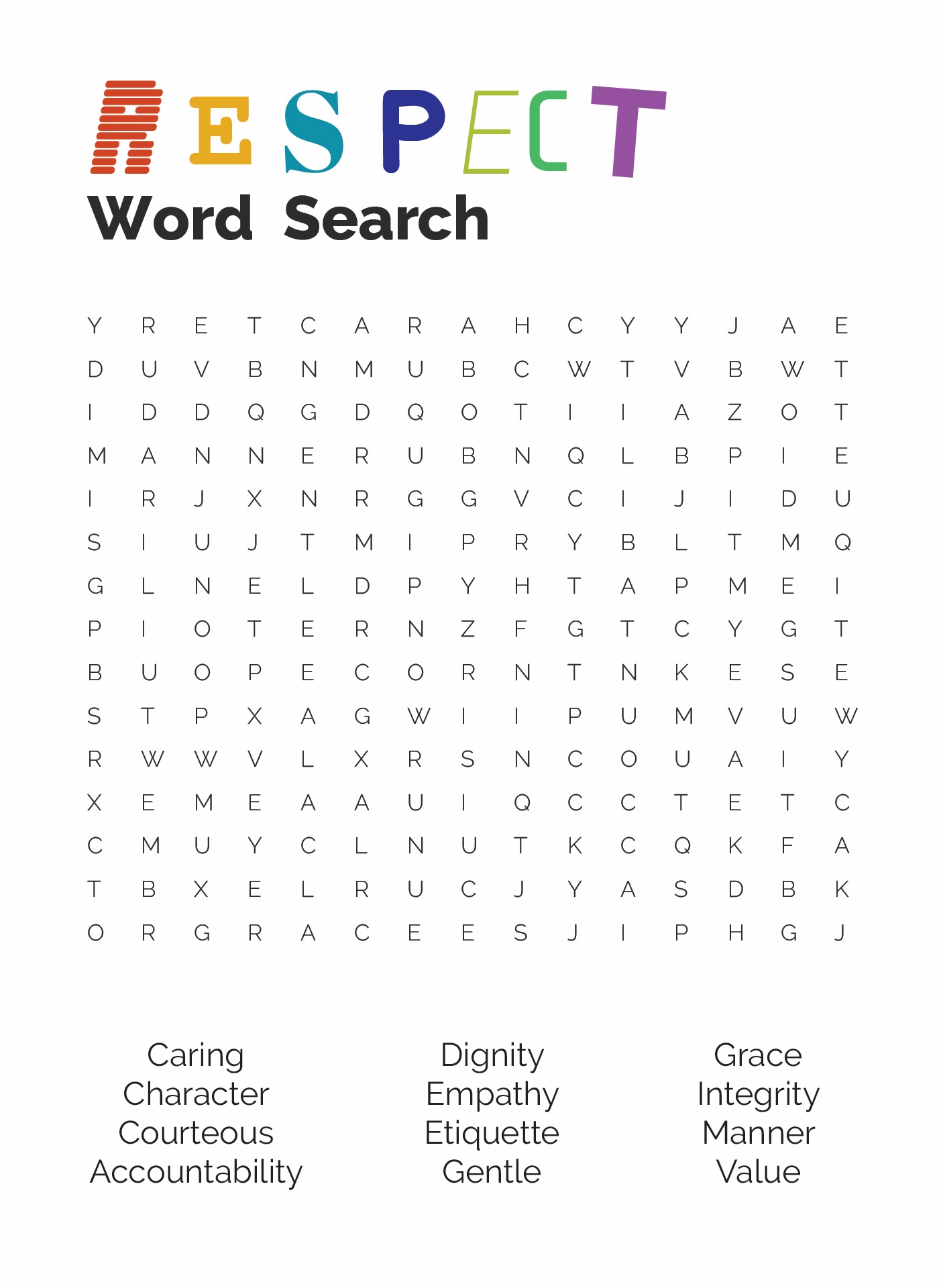 Respect Word Search Printable