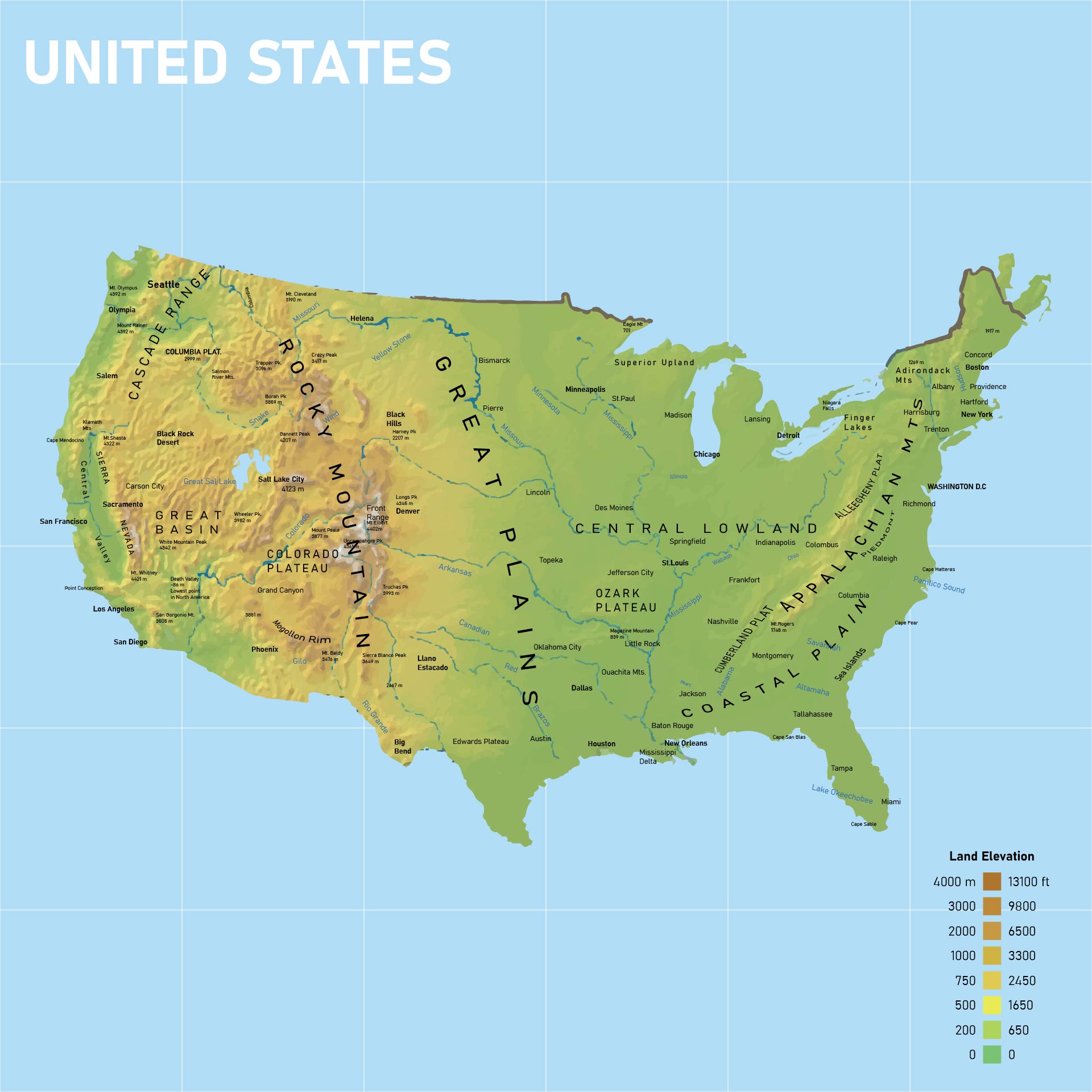 United States Map Physical Features Mapunited States Physical Map