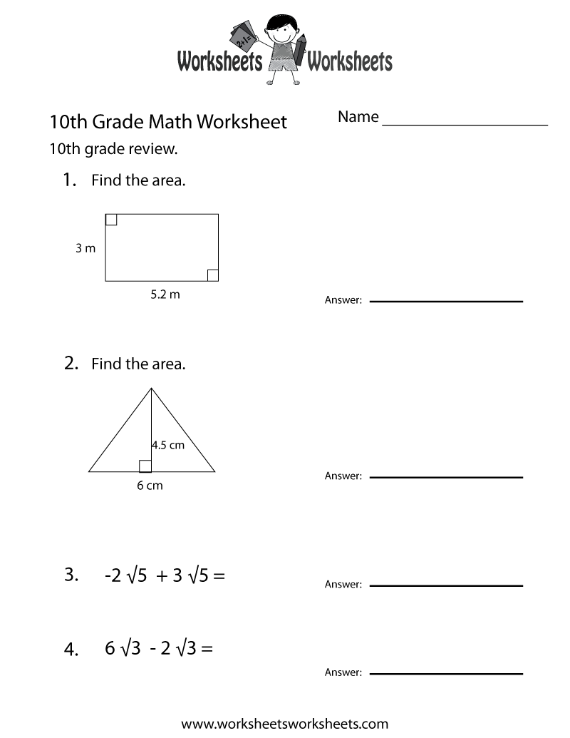 10th Grade Math Worksheets Printable