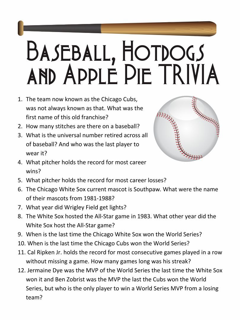 Printable Baseball Trivia Questions And Answers Printable Word Searches