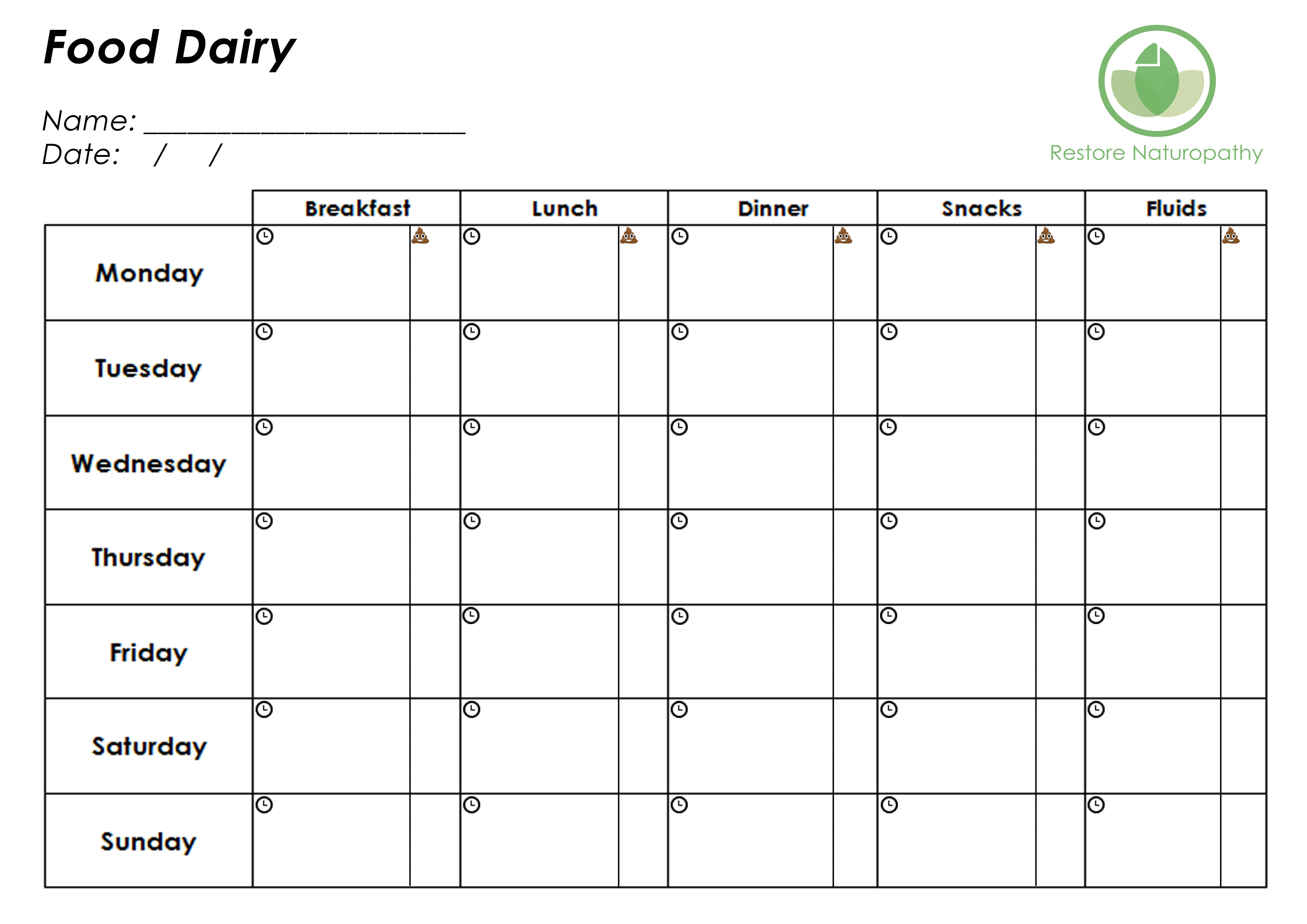 Printable Food Journal Food Diary Template