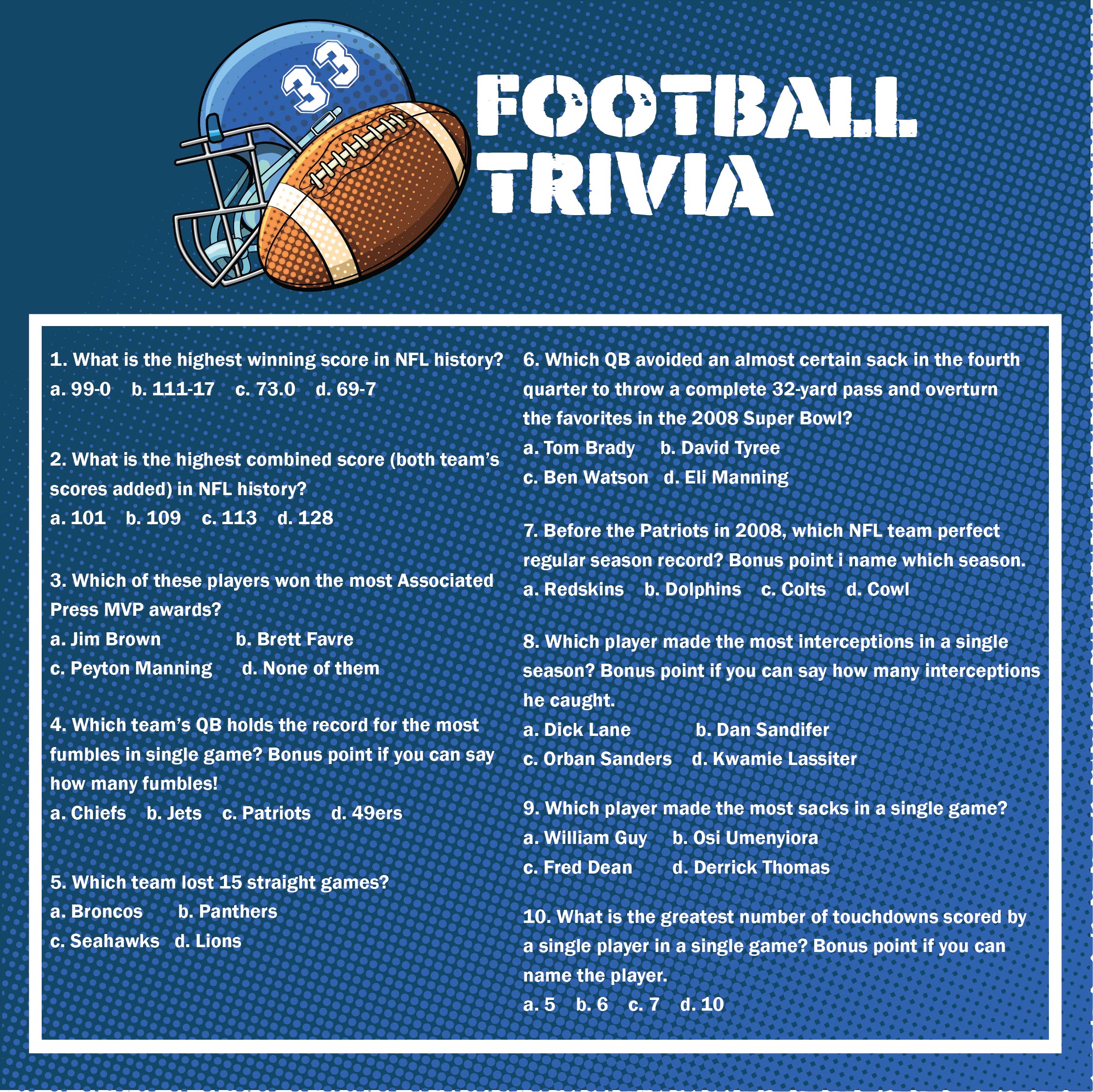 Easy Football Trivia Questions And Answers Printable Printable Word Searches