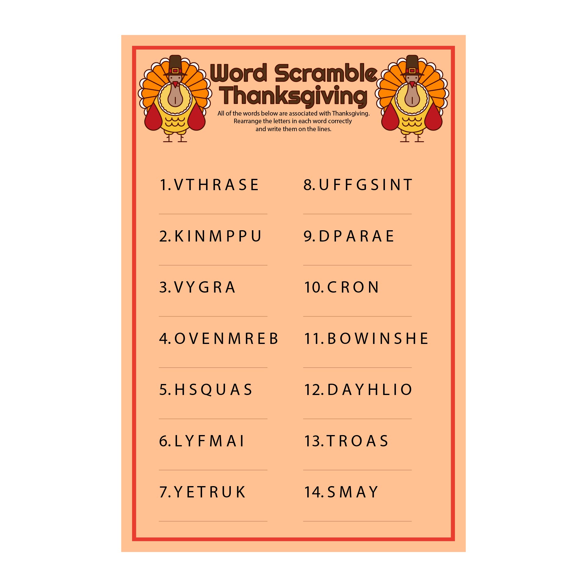 10 Best Free Printable Thanksgiving Activity Worksheets Printablee