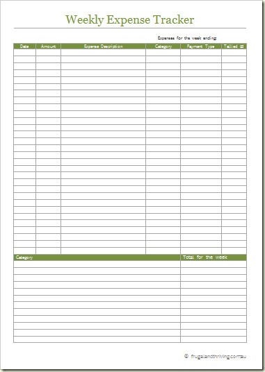 Printable Weekly Expense Tracker Sheet