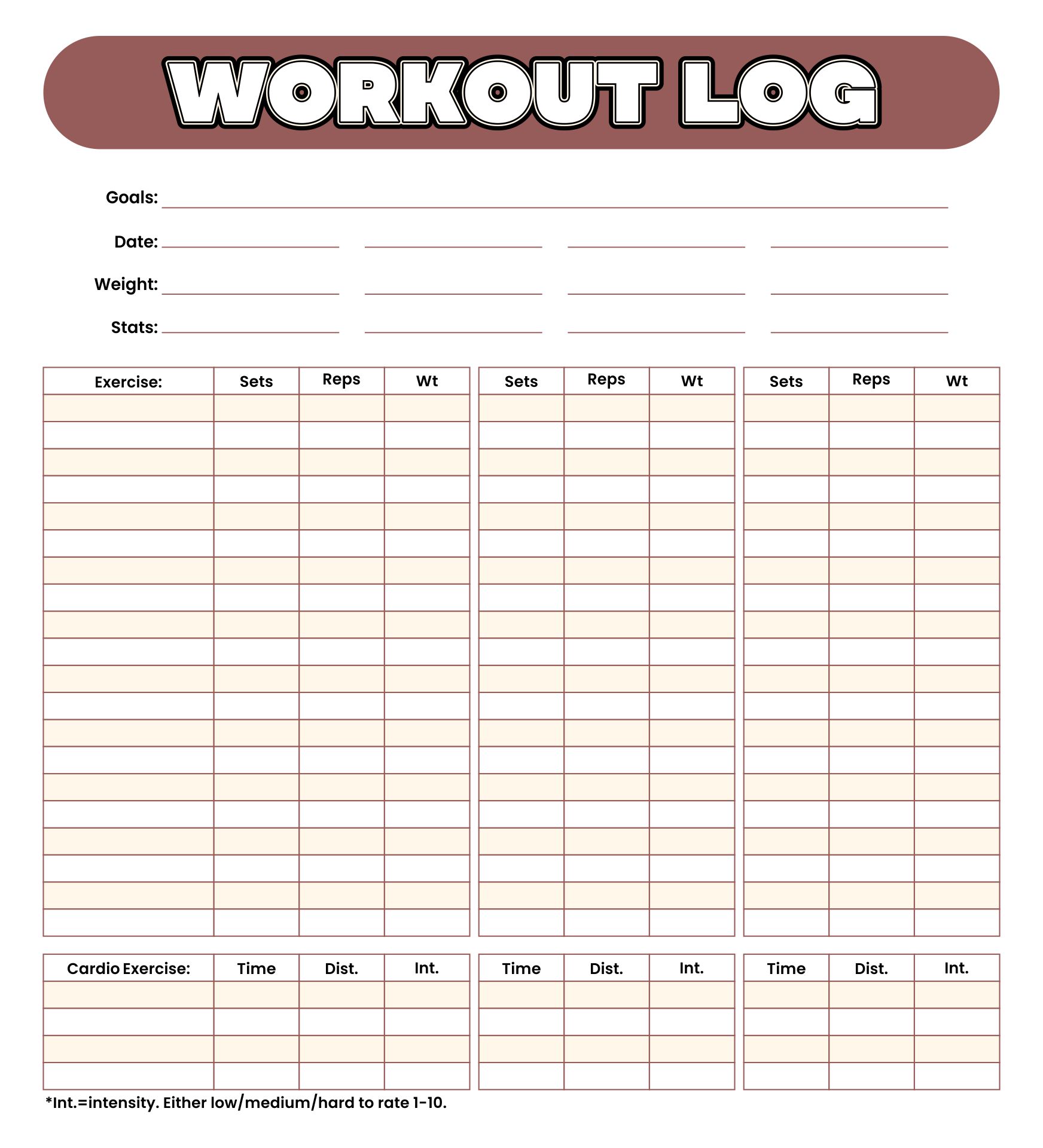 6 Best Free Printable Exercise Logs Journals Printablee