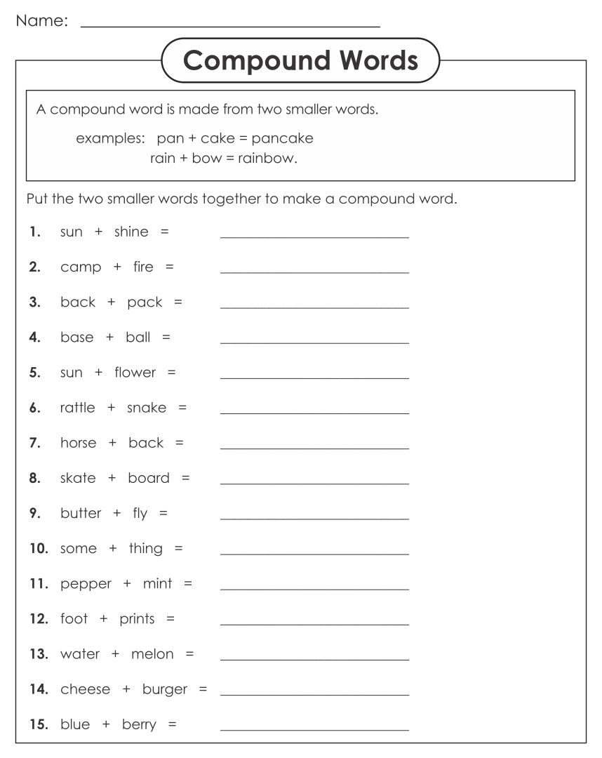 Printable Compound Word Match