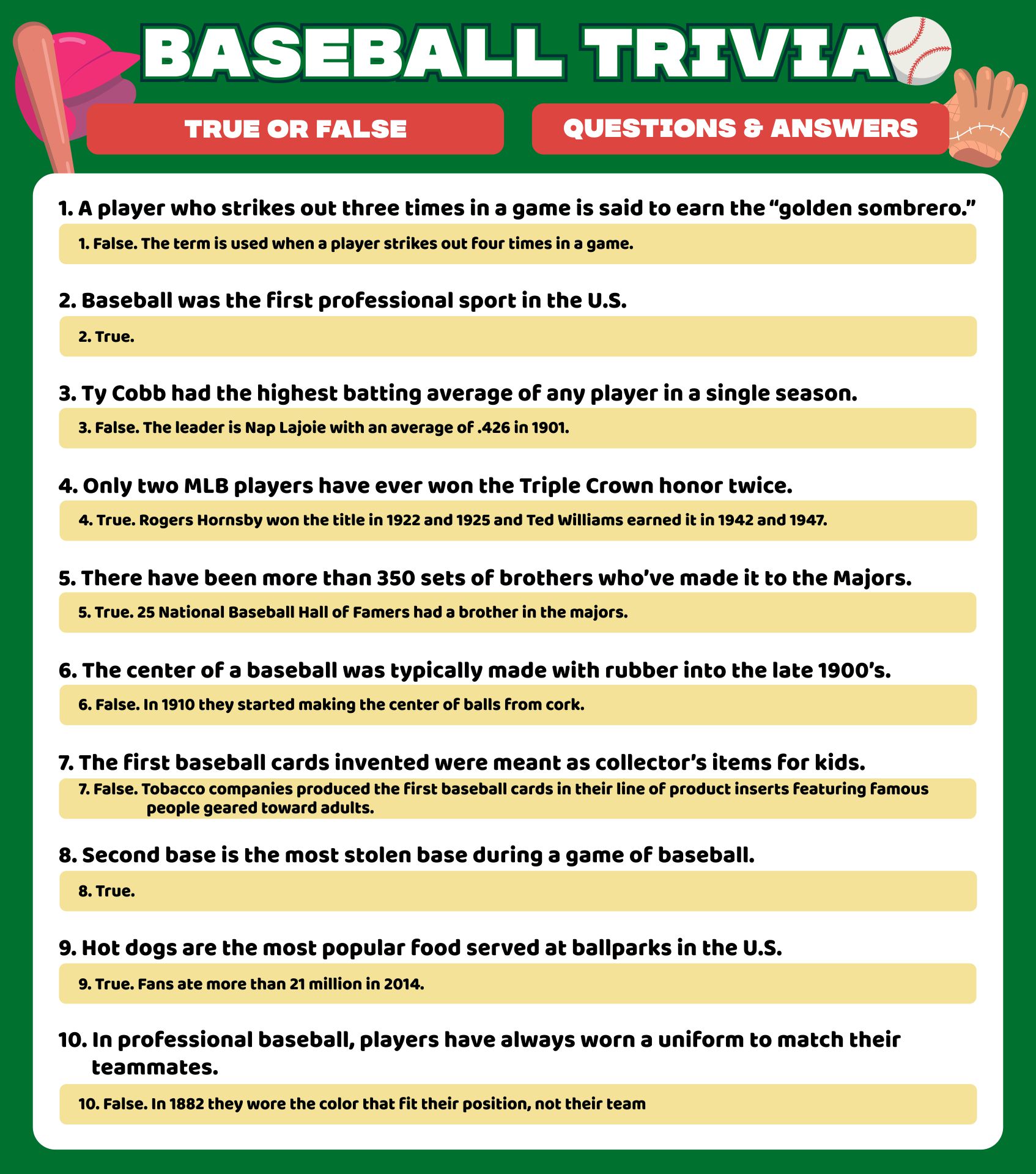 6 Best Printable Baseball Trivia And Answers Printablee