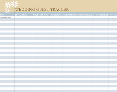 Printable Wedding Guest List Spreadsheet