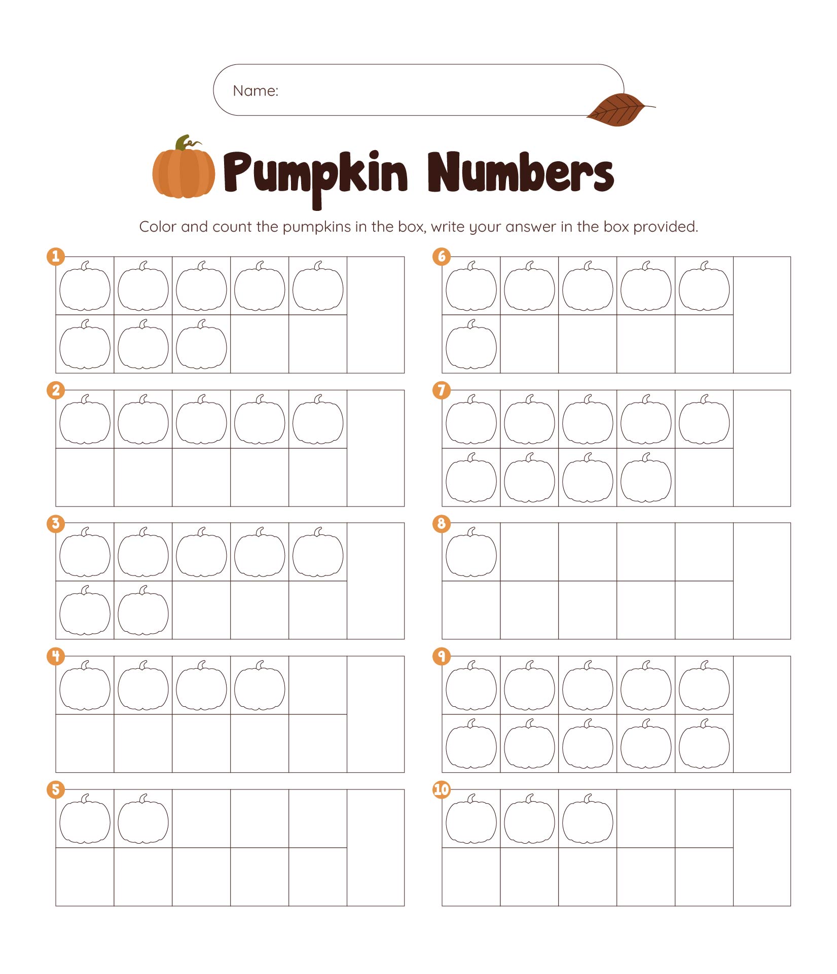 Pumpkin Ten Frames Printable Cards