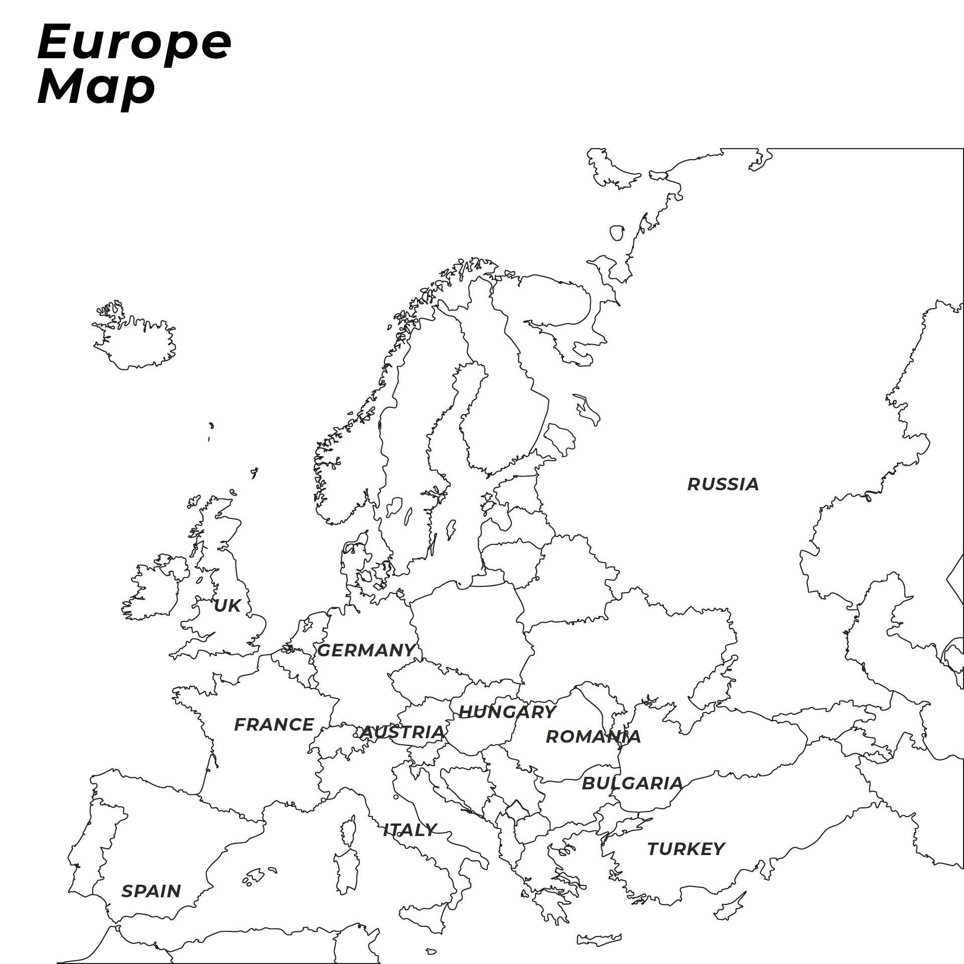 Black & White Printable Europe Map