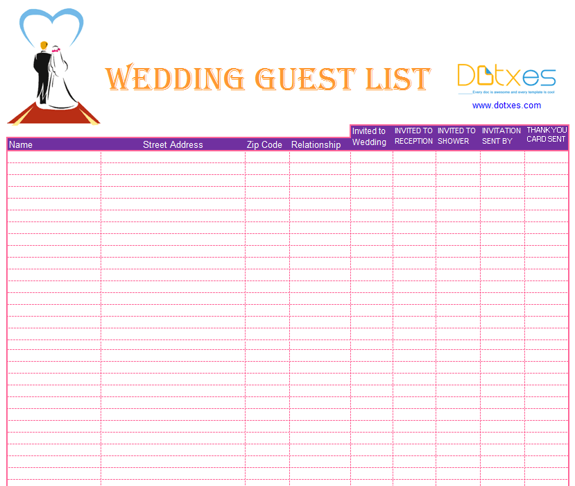 Blank Wedding Guest List Template