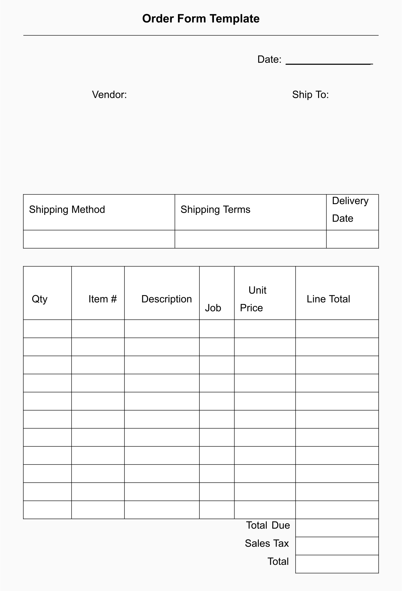 Blank Order Forms 10 Free PDF Printables Printablee