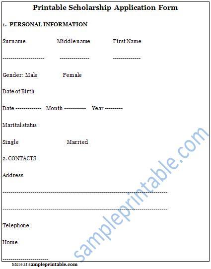 College Scholarship Application Forms Printable