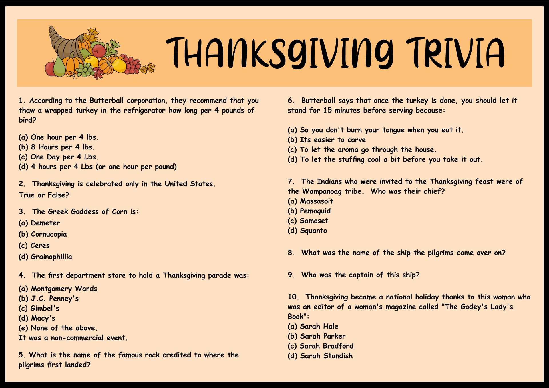 5 Best Free Trivia Questions Printable Thanksgiving Printablee Com